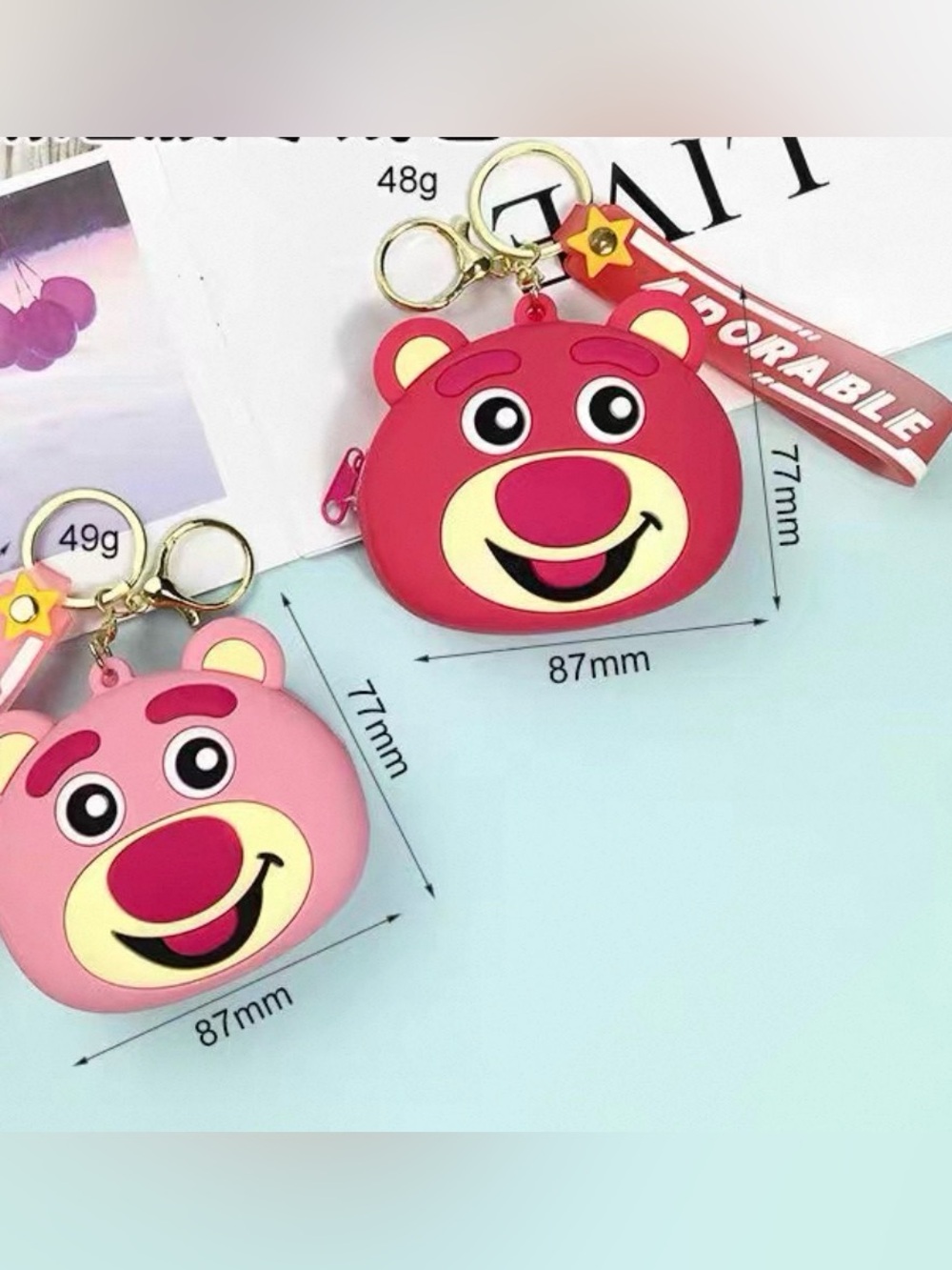 Toy Story Lotso Bear Coins/Candies Zipper Pouch Bag Silicone Keychain Bag Charm - Picture 3 of 3